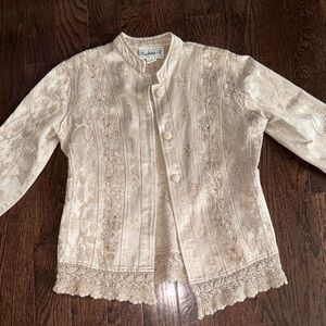 Flax Beige Embroidered Vintage Women's Blazer